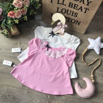 Áo cotton cổ ren bé gái- co giãn 4 chiều 